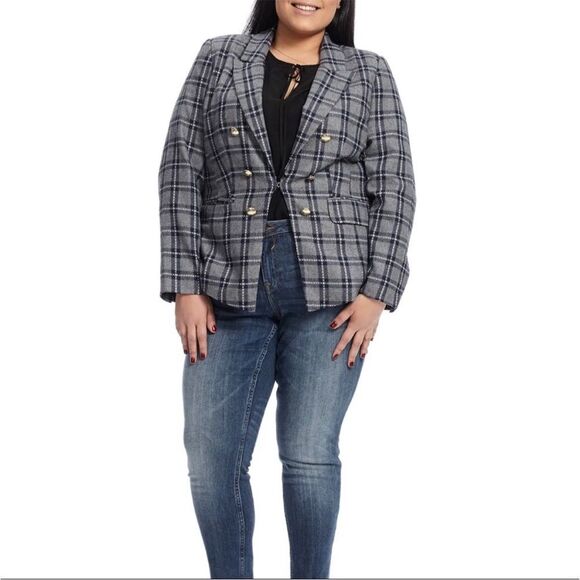 Draper James x Eloquii Gray Blue Plaid Wool Blend Blazer size 18 - Picture 1 of 11